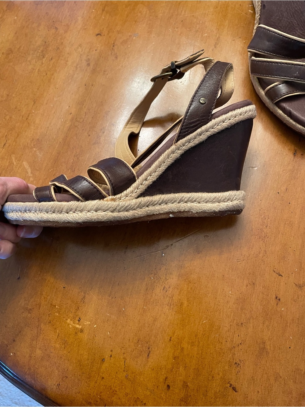Uggs-Women's Brown Espadrille Strap Wedge Sandals